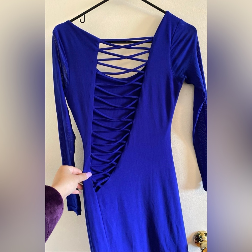 Royal Blue Crisscross Long Sleeve Dress